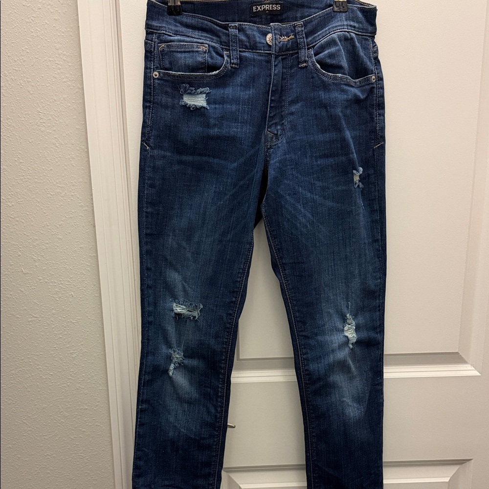 Express Women's Dark Blue Straight Leg Jeans